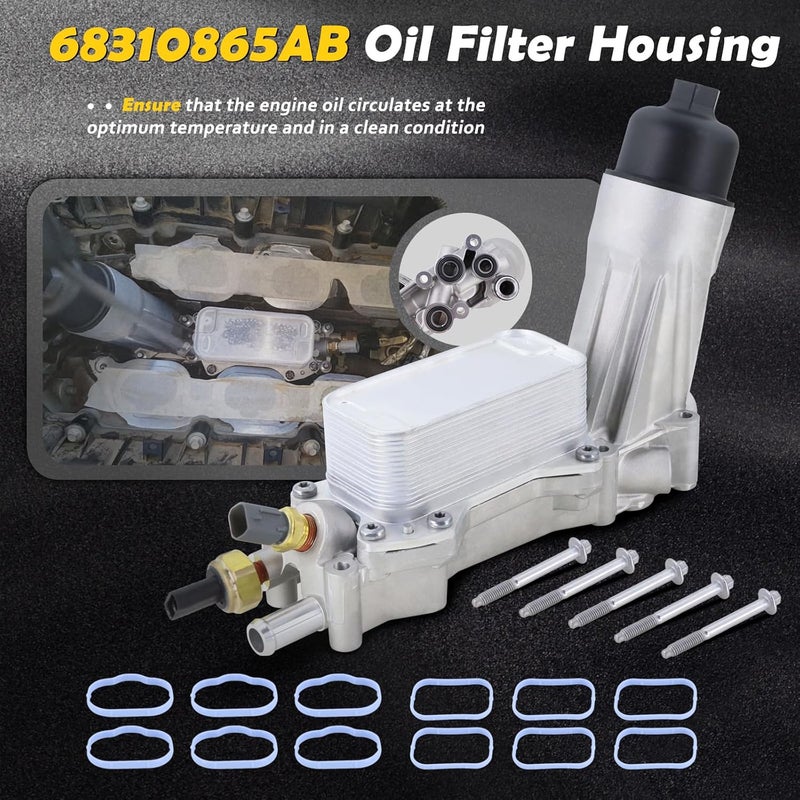SoCiMa 68310865AB Aluminum Engine Oil Cooler Oil Filter Housing Adapter Compatible with 2017 2018 Dodge Journey Charger Challenger Caravan Jeep Wrangler Cherokee Chrysler 200 300 Ram ProMaster - Image 2